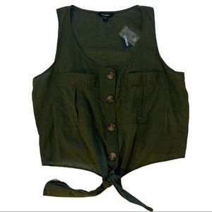 EXPRESS Army green tie button down short sleeve shirt